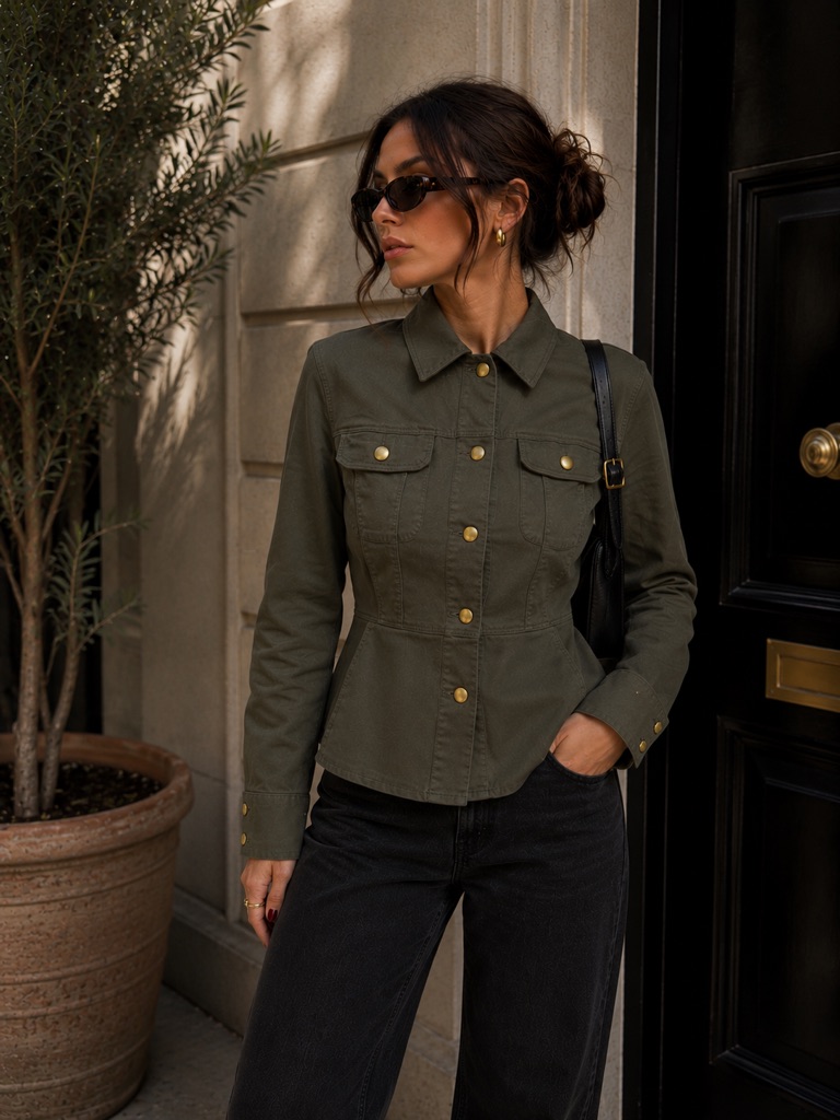 Frame Button-Front Peplum Jean Jacket Size S